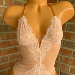 Victoria Secret pink and yellow eyelash lace teddy
